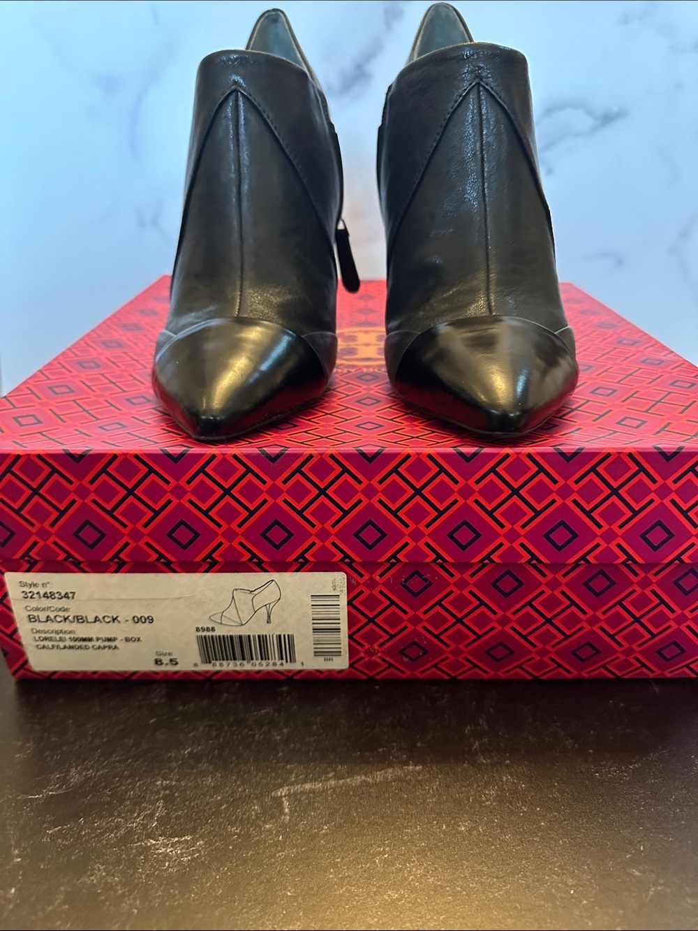 Tory Burch Black Pointed Leather Ankle Booties with Side Zip
